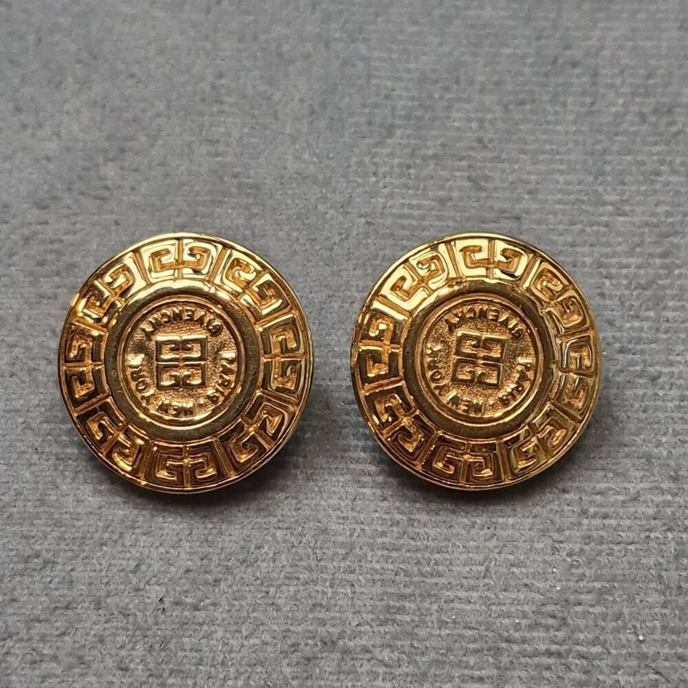 Signed GIVENCHY PAIRS NEW YORK Vintage Coin Gold Tone Clip-on Earrings Jewelry